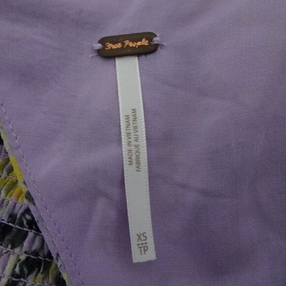 Free People Mabel Printed Blouse Top Women's XS Purple Yellow Open Back - Picture 14 of 16